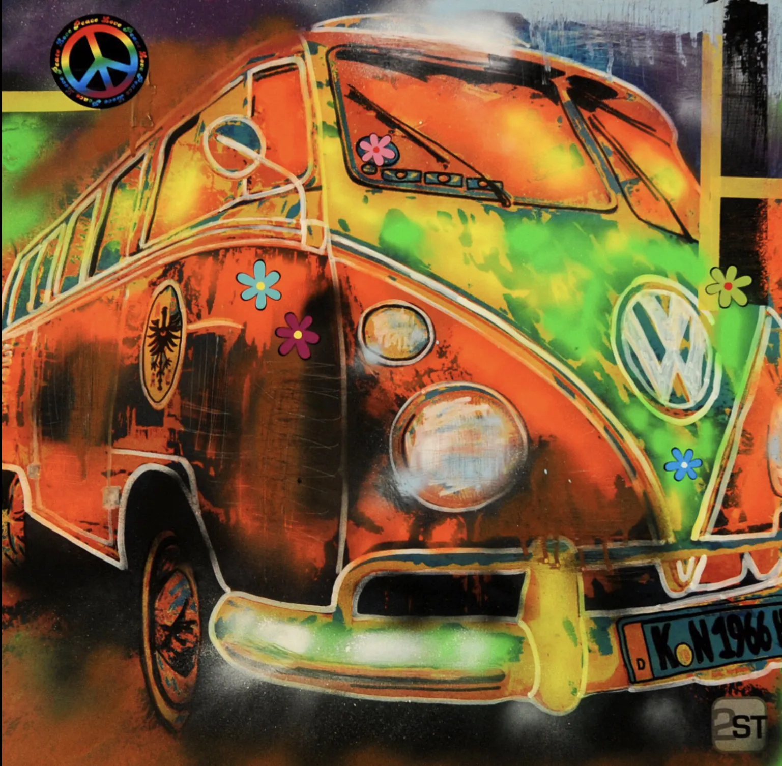 Pop-Art-Kunstwerk von Stefanie Pappe-Stellbrink mit Dagobert Duck, Geldscheinen, goldenen Dollarzeichen und einer Champagnerflasche vor farbenfrohem Hintergrund.