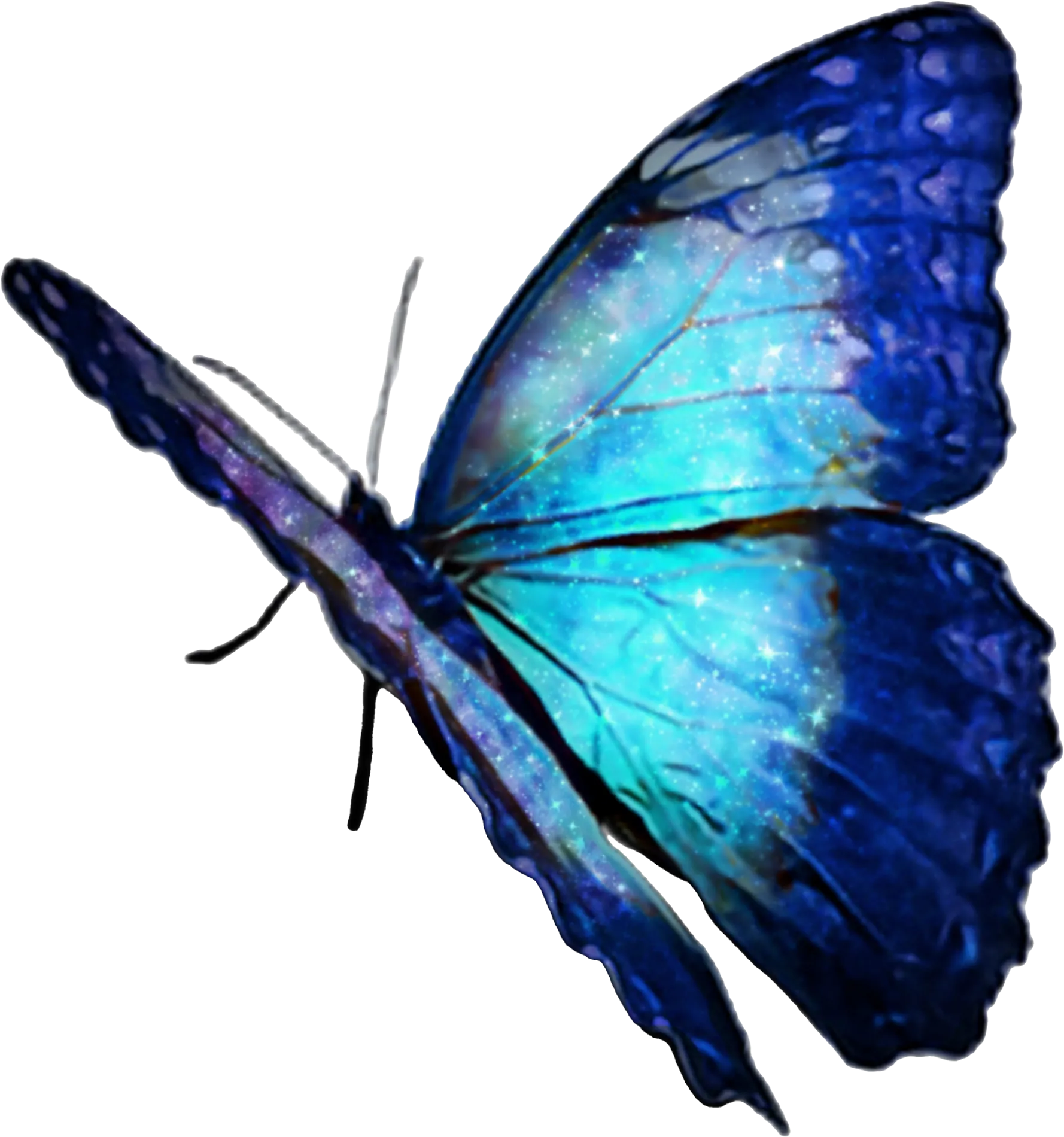 Blauer Schmetterling mit leuchtenden Flügeln und glitzernden Akzenten